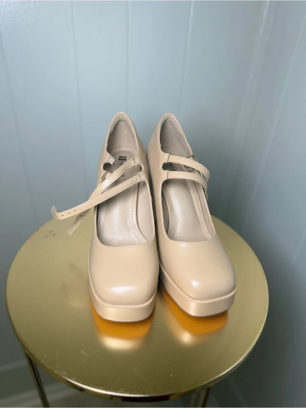 Cream Beige Mary Jane Platform Heels Size 10